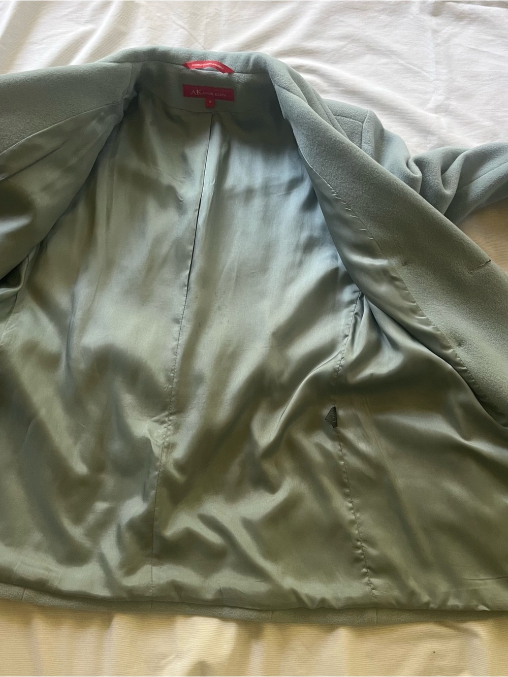 Anne Klein Mint Green Double-Breasted Pea Coat vintage wool Tailored classic - Picture 3 of 7